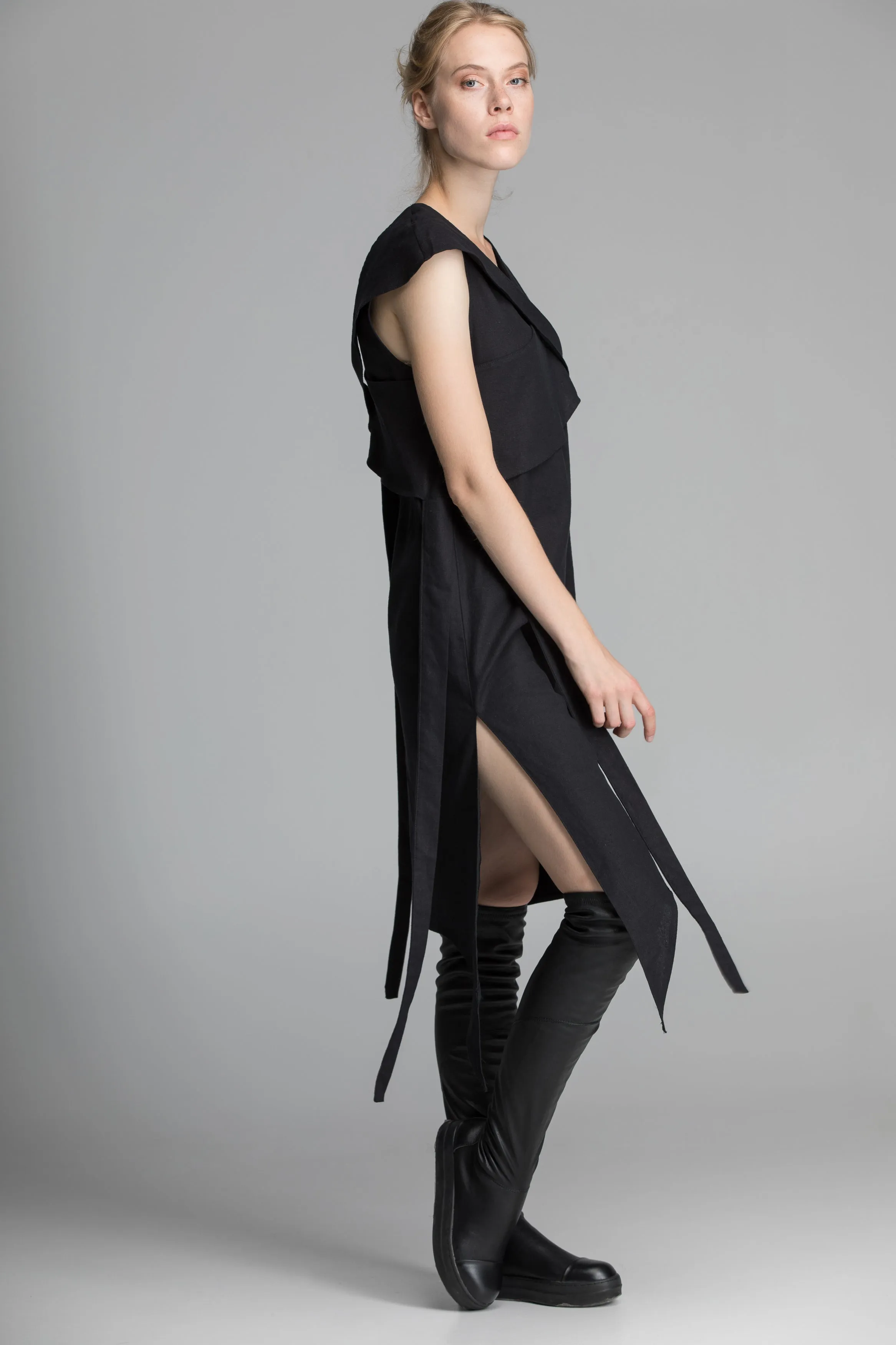 Linen Black Asymmetric Dress