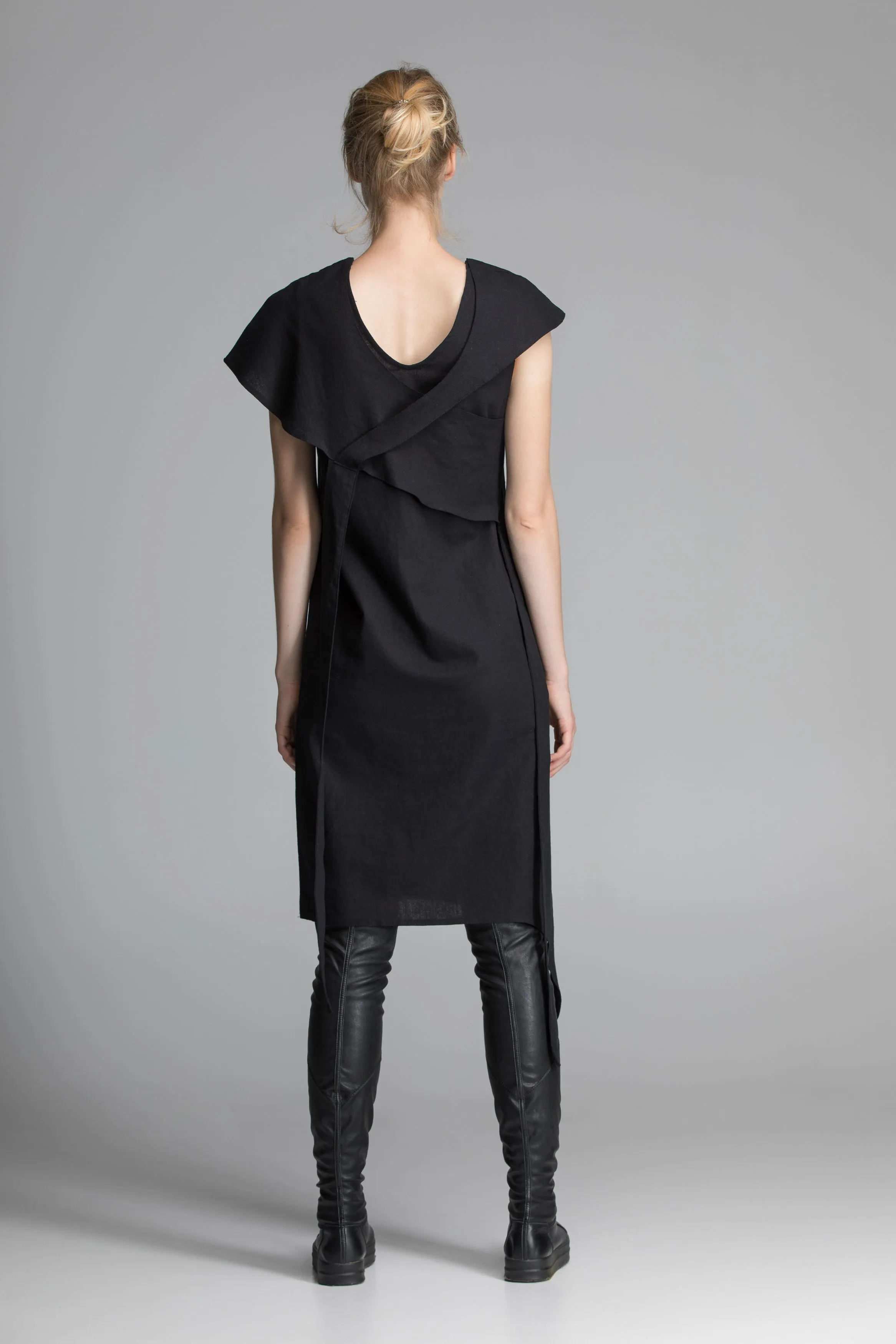 Linen Black Asymmetric Dress