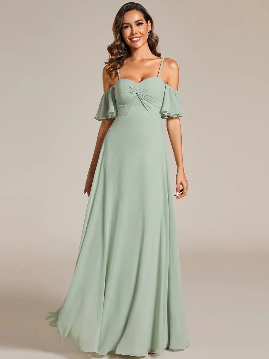 Maxi Long Cold Shoulder Bridesmaid Dresses With Short Sleeves