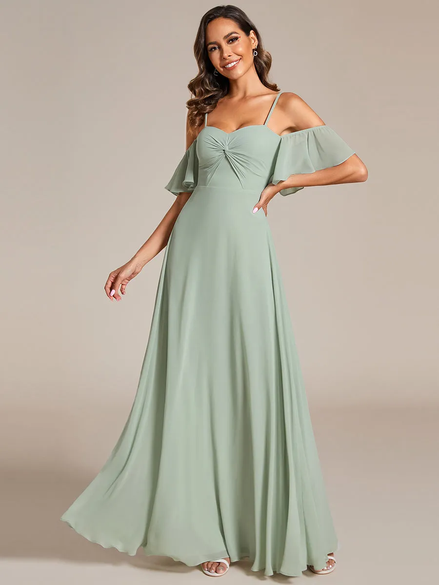 Maxi Long Cold Shoulder Bridesmaid Dresses With Short Sleeves