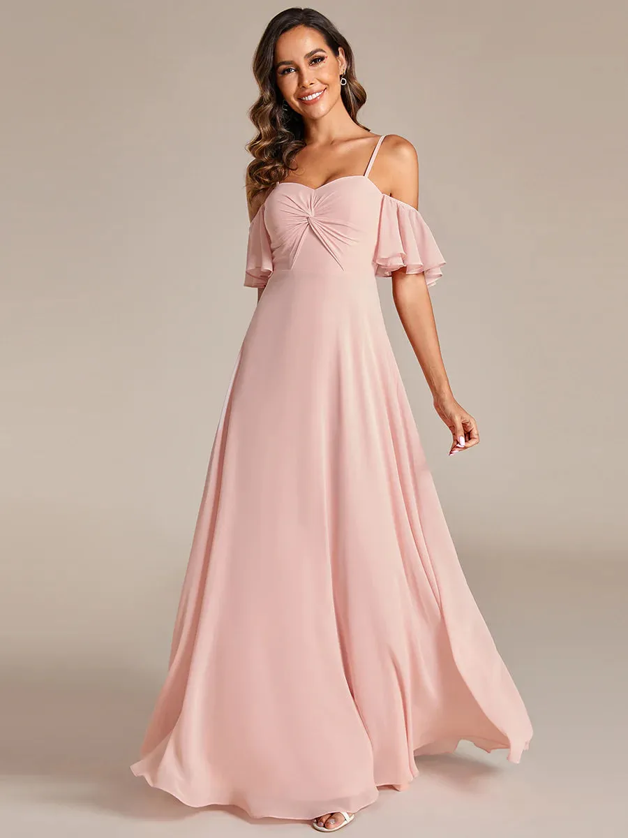 Maxi Long Cold Shoulder Bridesmaid Dresses With Short Sleeves