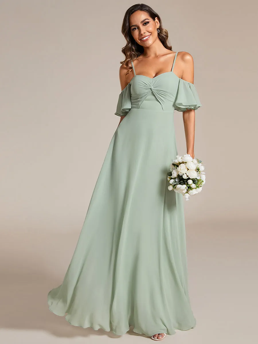 Maxi Long Cold Shoulder Bridesmaid Dresses With Short Sleeves