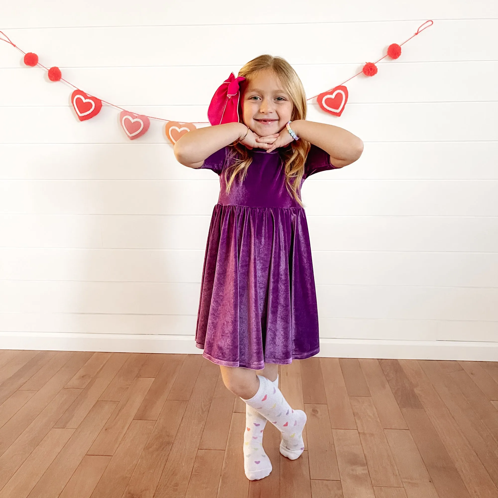 MID SLEEVE- Lavender Stretch Velvet Twirl Dress