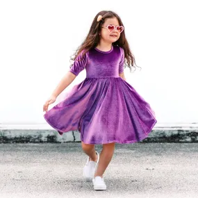 MID SLEEVE- Lavender Stretch Velvet Twirl Dress