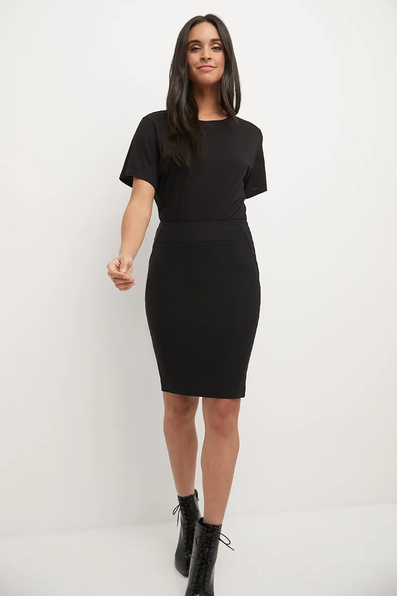 Midi Pencil Skirt with Pull-on Style Design