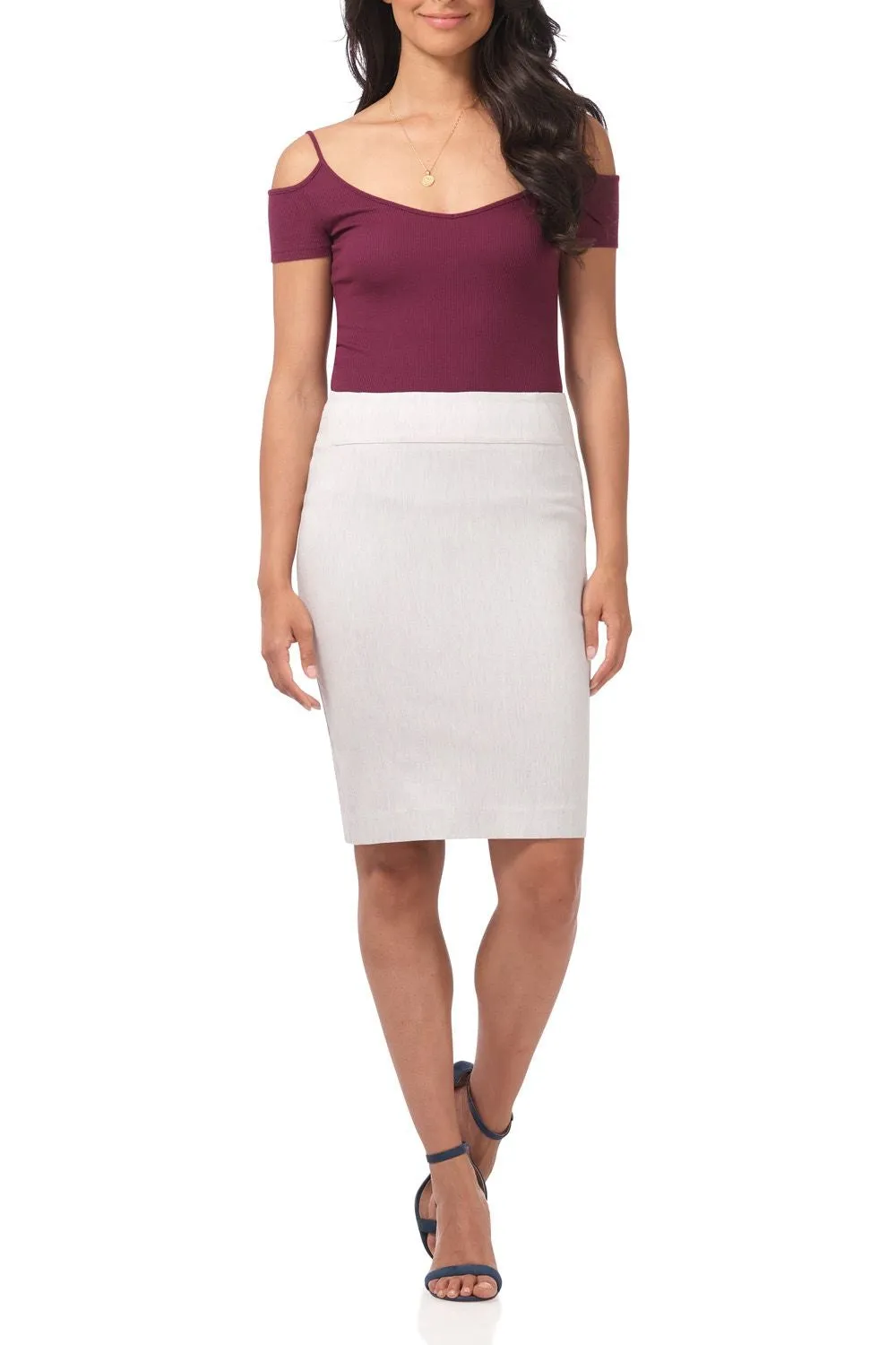 Midi Pencil Skirt with Pull-on Style Design