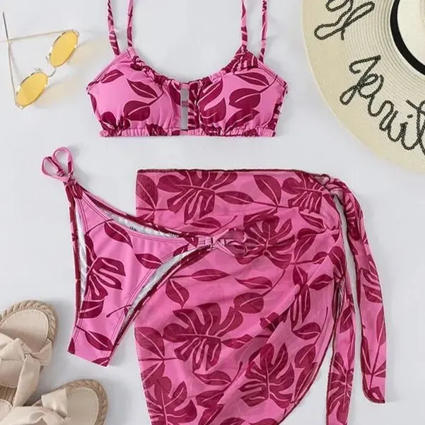 Mikayla Sexy Print 3-Piece Bikini & Skirt Set