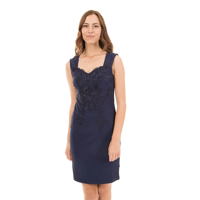 Navy Sleeveless Shift dress with Lace