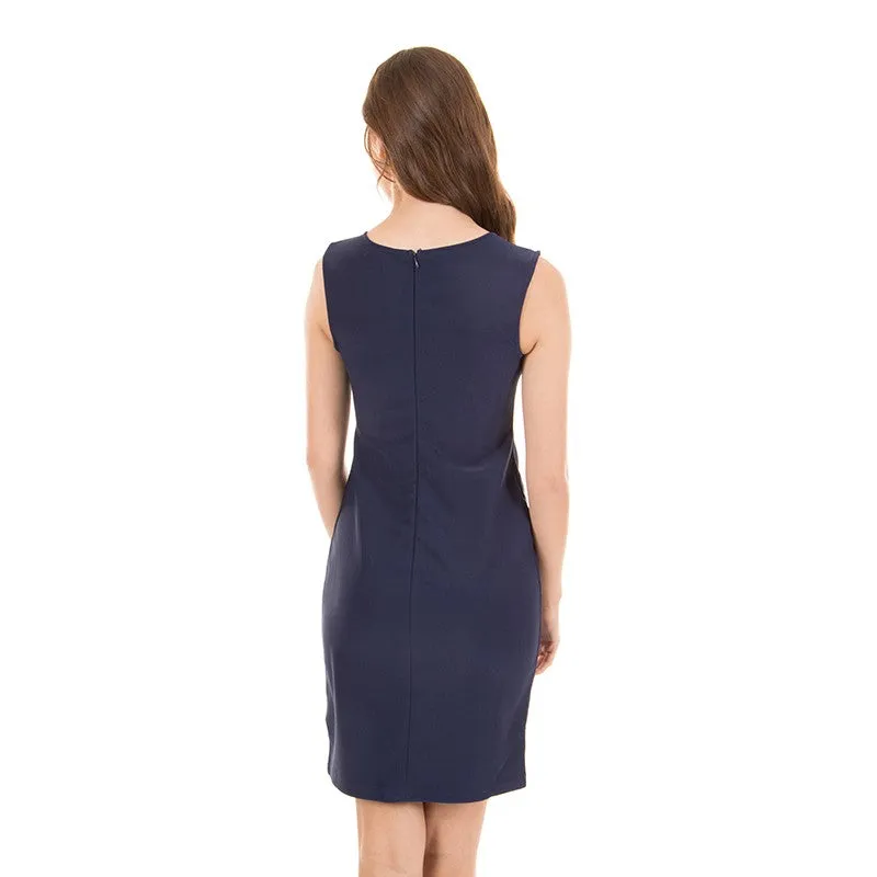 Navy Sleeveless Shift dress with Lace