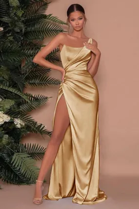 One Shoulder Sleeveless Long Slit Mermaid Evening Dress