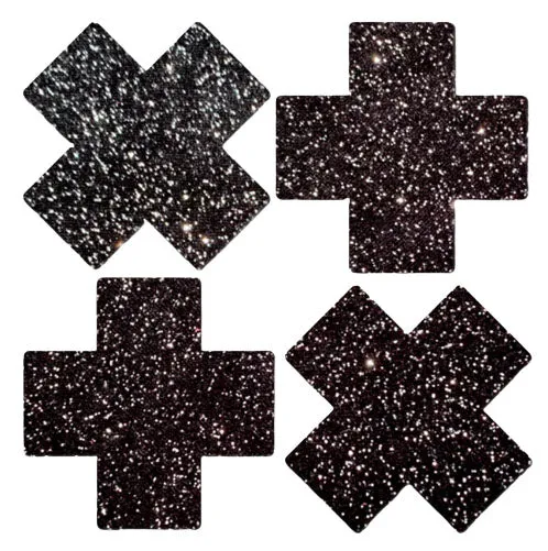 Petite Plus X: Two Pair of Small Sparkle Black Plus Nipple Pasties