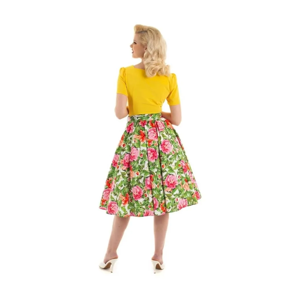 Pink And Green Floral Swing 1950s Rockabilly Skirt