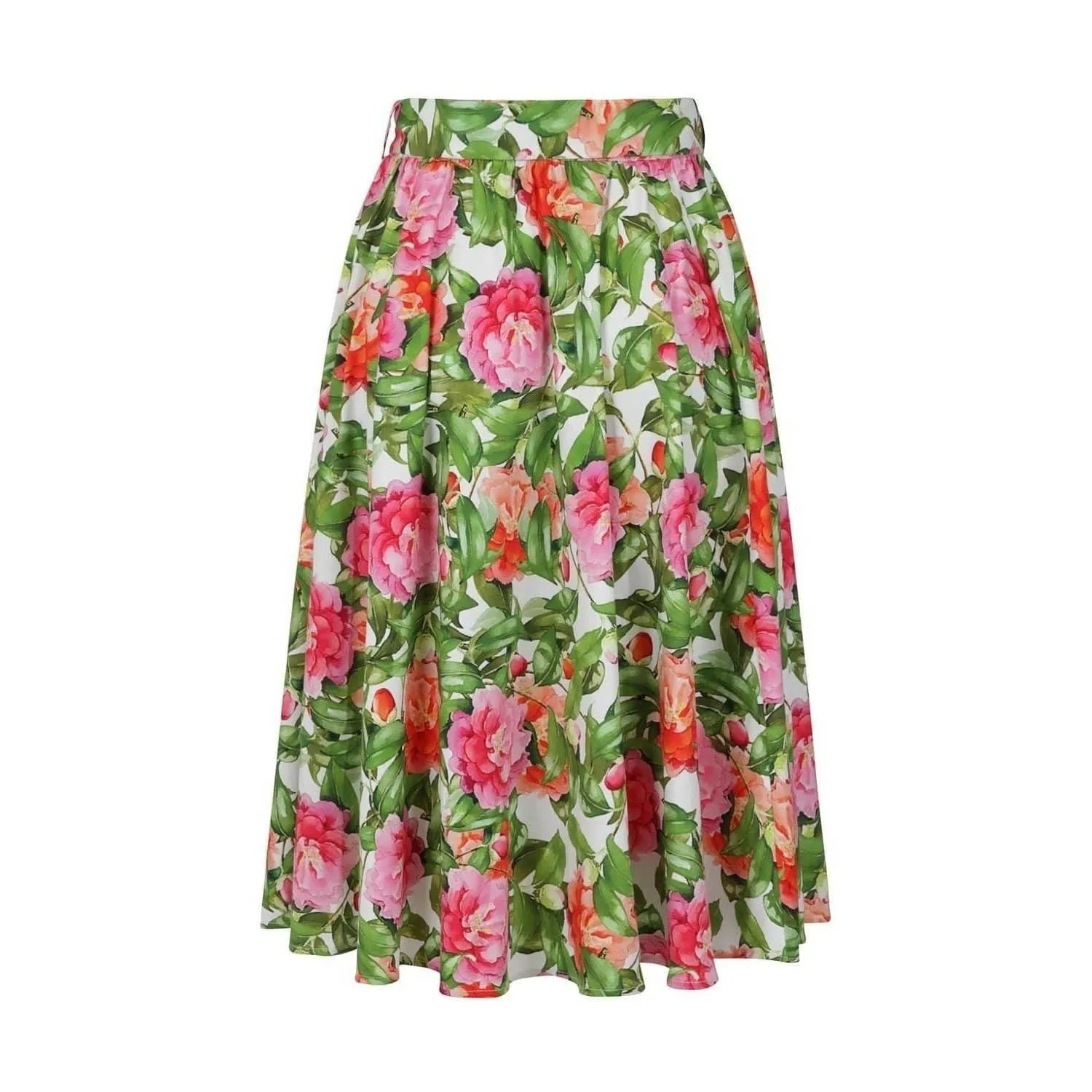 Pink And Green Floral Swing 1950s Rockabilly Skirt