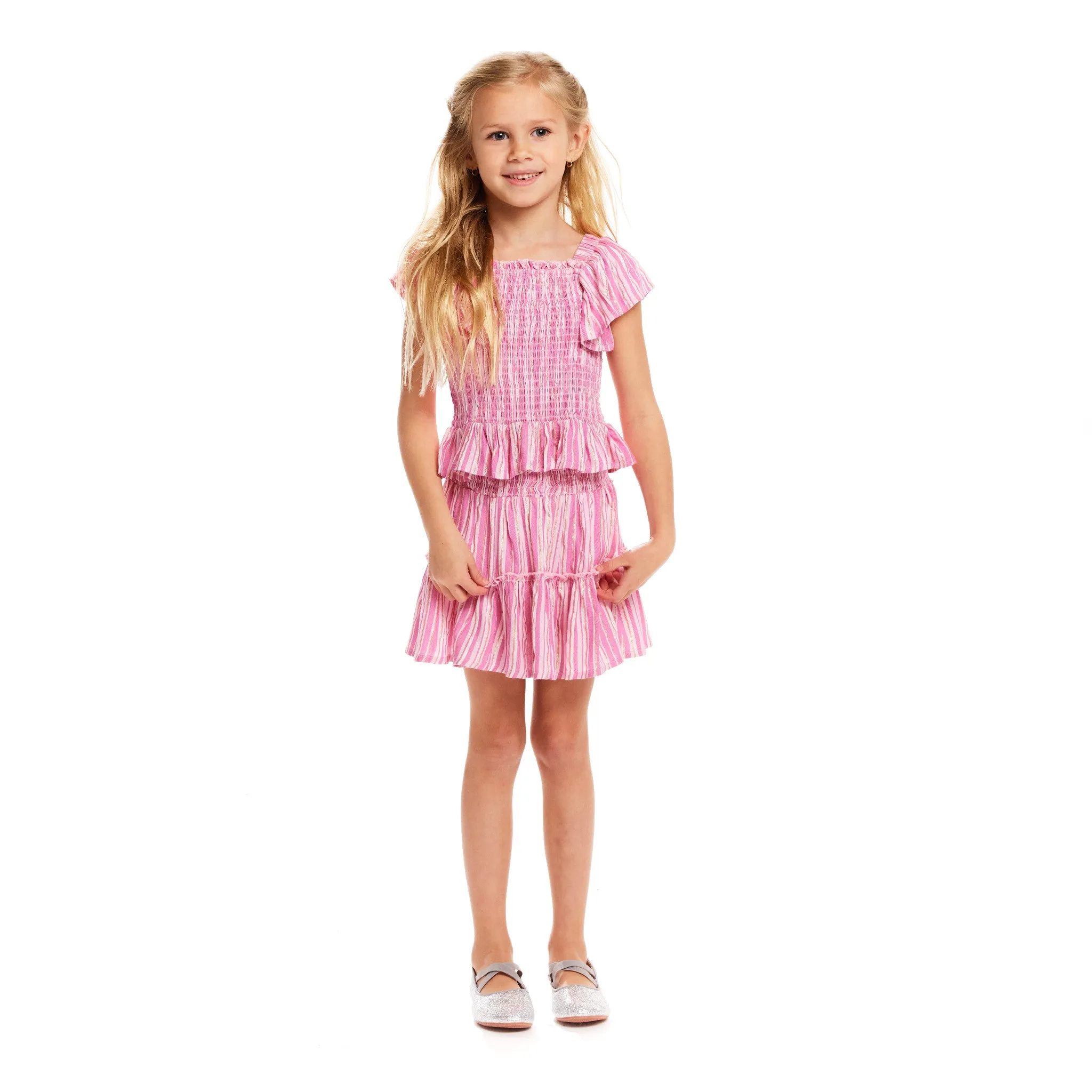 Pink Striped Smocked Top & Tiered Skirt