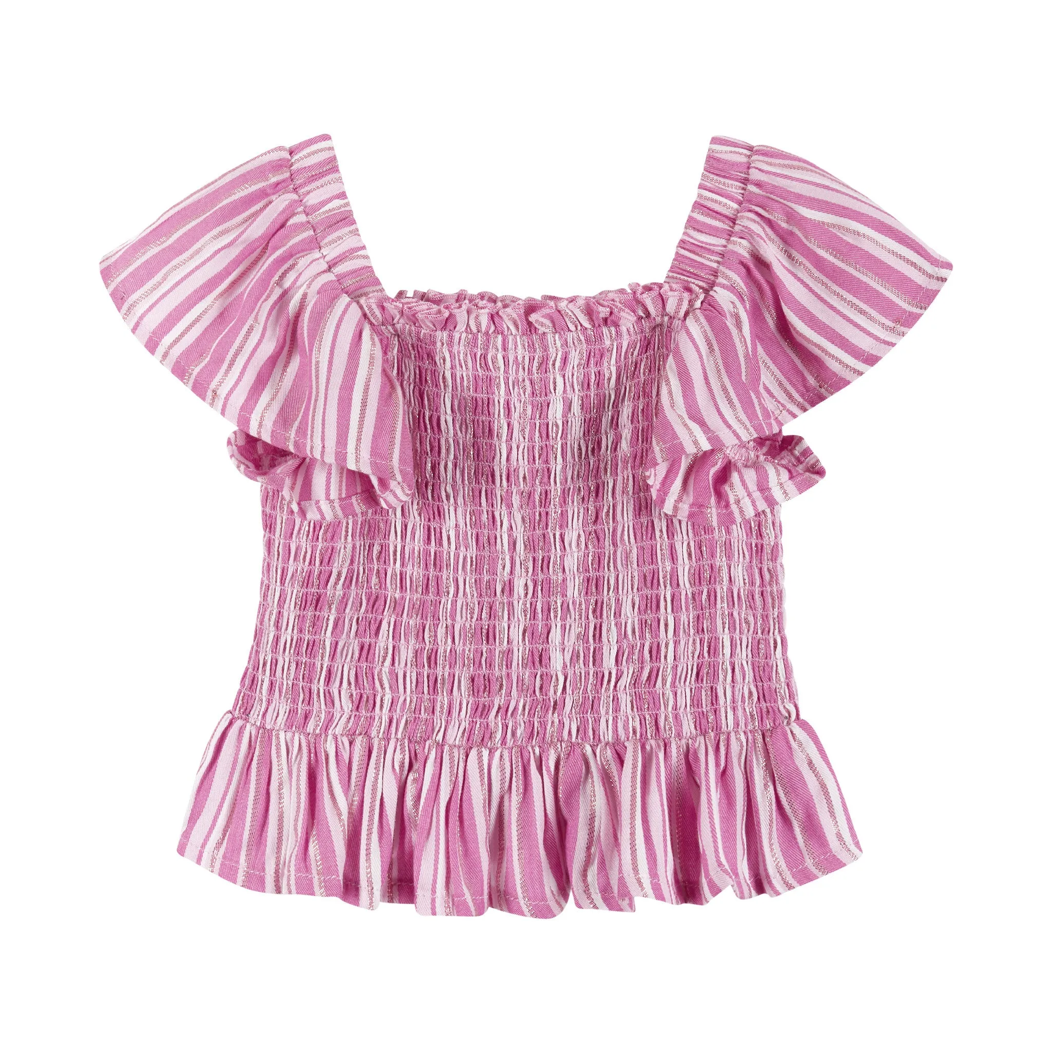 Pink Striped Smocked Top & Tiered Skirt