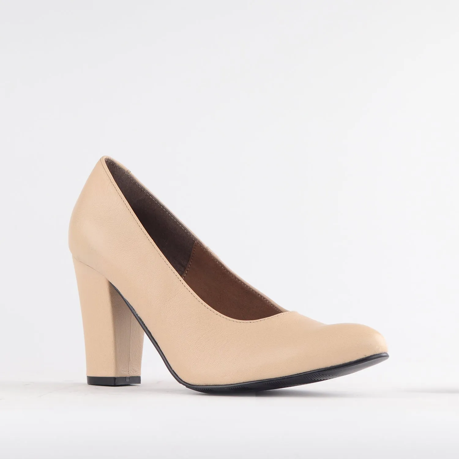 Pointed Court Shoes with Block High Heel in Cream - 12625