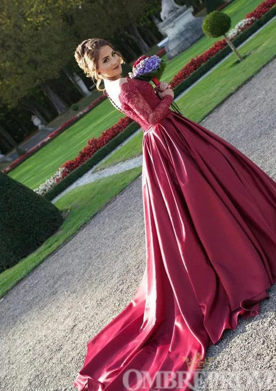 Red Long Sleeves Off Shoulder Ball Gowns Long Prom Dresses