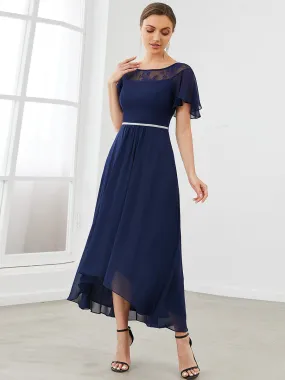 Robe de Loisirs Mi-Longue Trapèze à Col Bateau avec Taille Haute