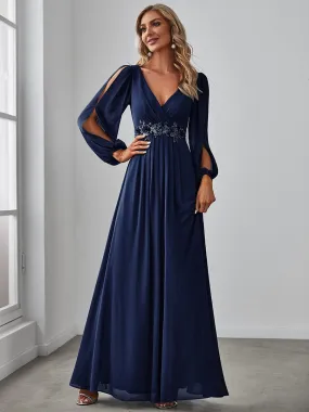 Robe mariage invitée Longue Elegante Manche lanternes V Profond