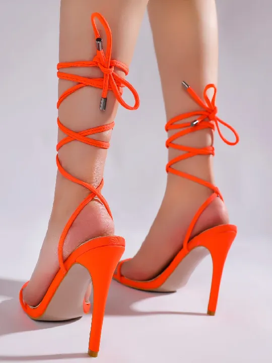 Round Open Toe Stilettos Lace Up High Heel Sandals