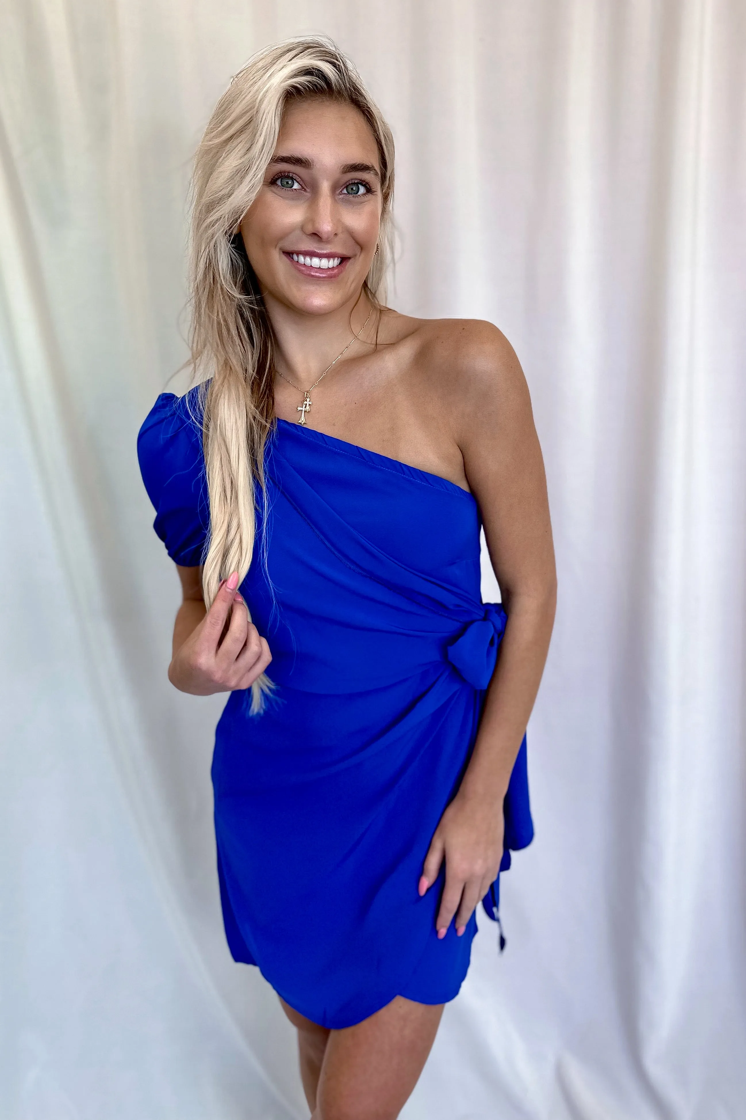 Royal Blue One Shoulder Mini Dress- FINAL SALE