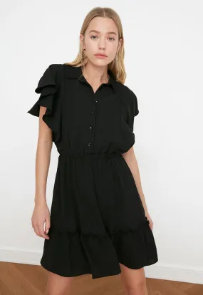 Ruffled Sleeve Collared Dress