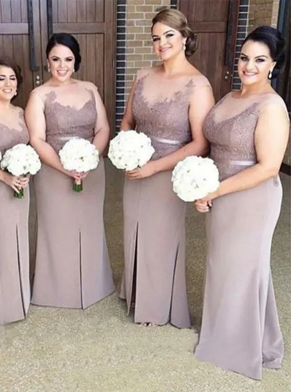 Sheath Illusion Bateau Light Gray Bridesmaid Dress