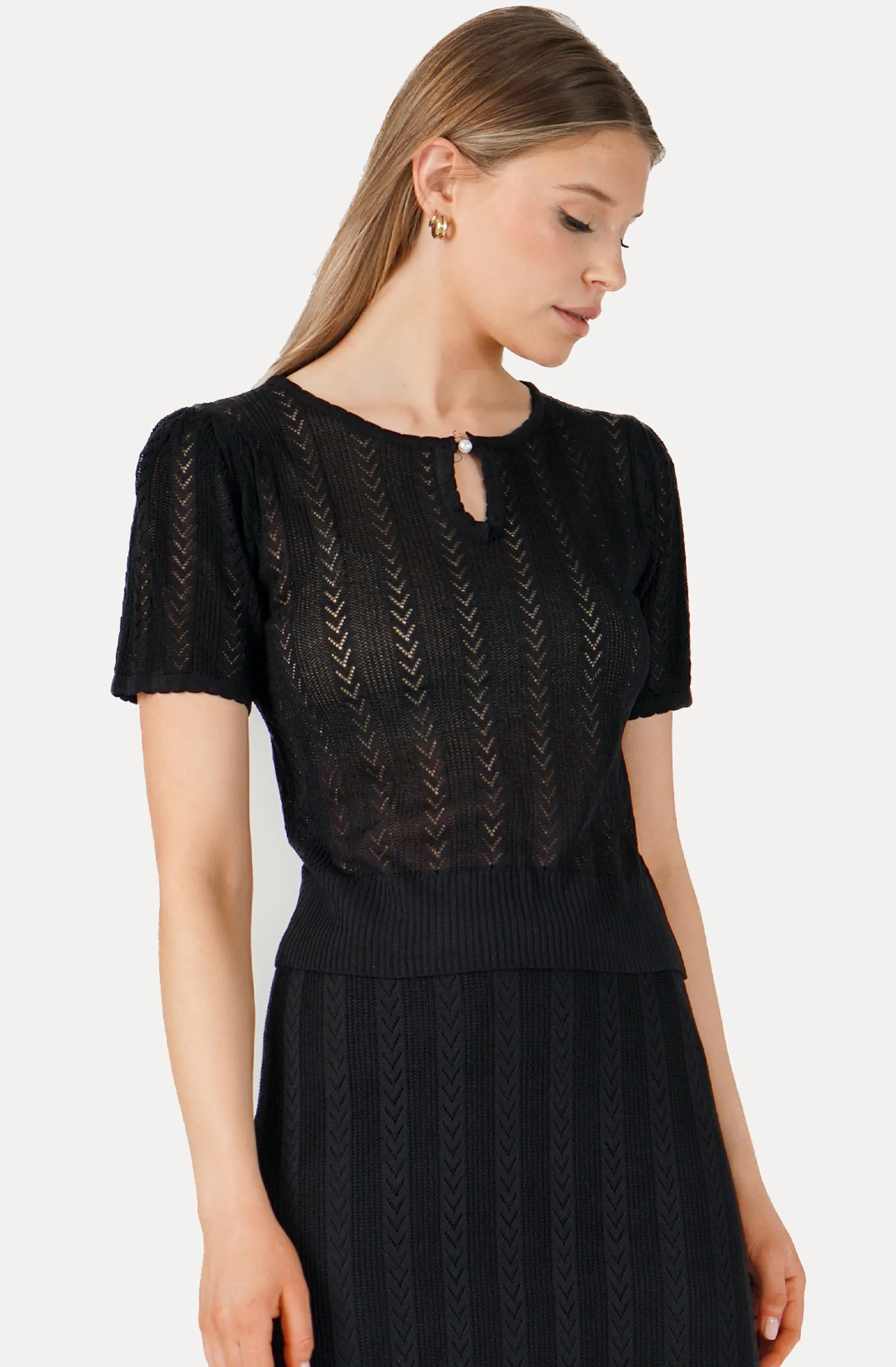 Short Sleeve See-Through Embossed Knit