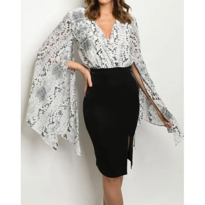 Snakeskin Cape Sleeve Dress