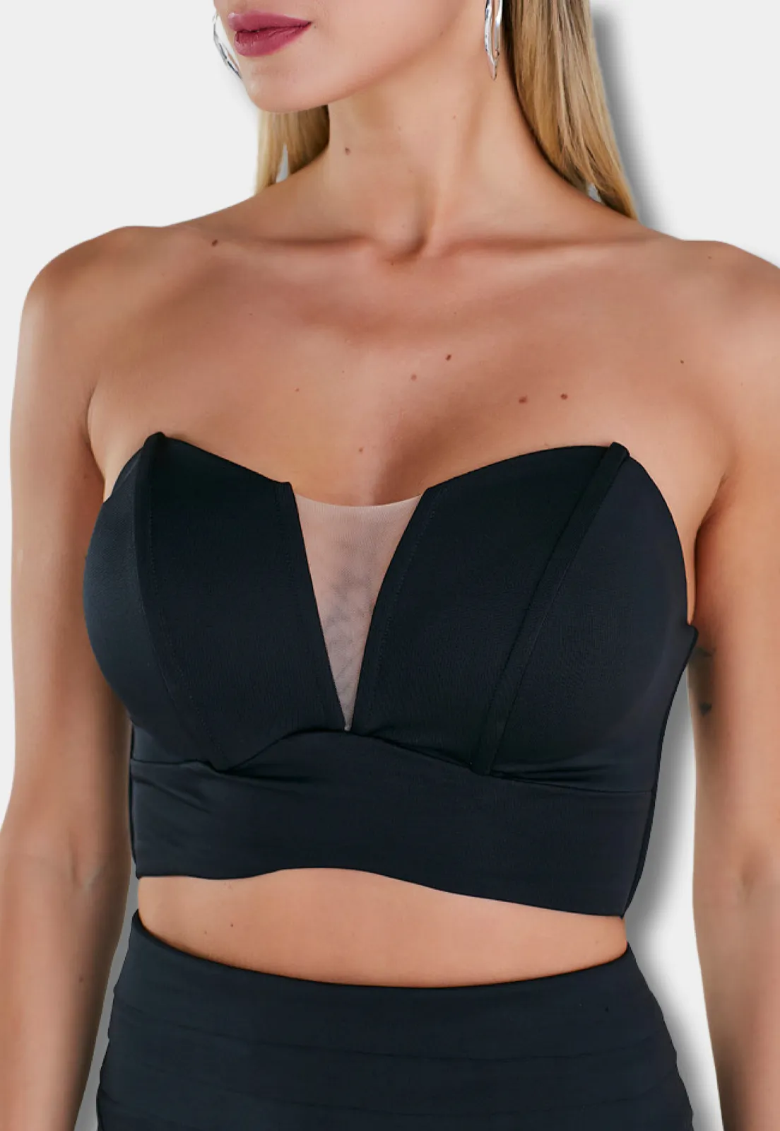 Strapless Black Crop & Skirt Set