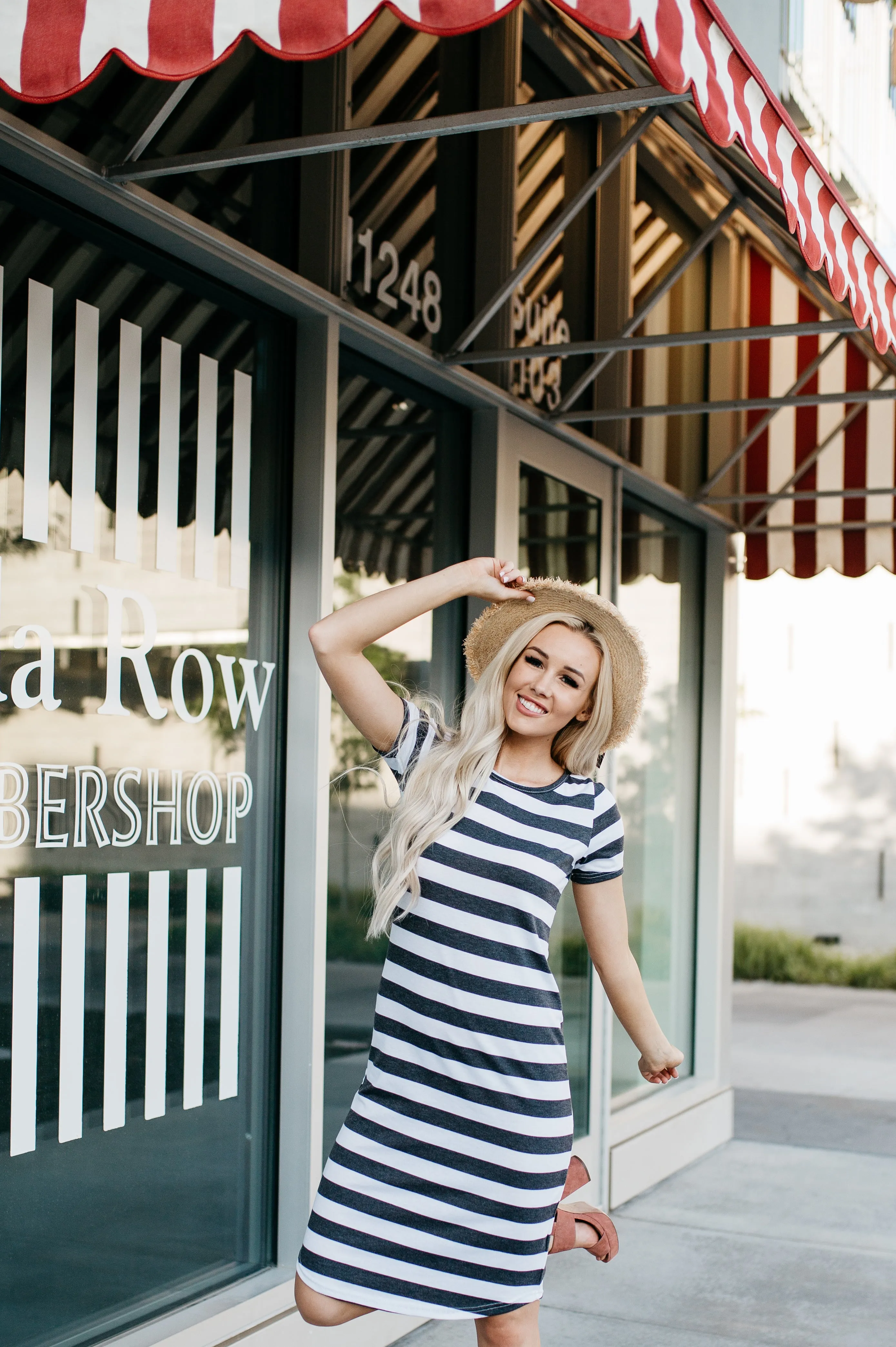 Striped Tee Dress: White and Charcoal Thick Stripes