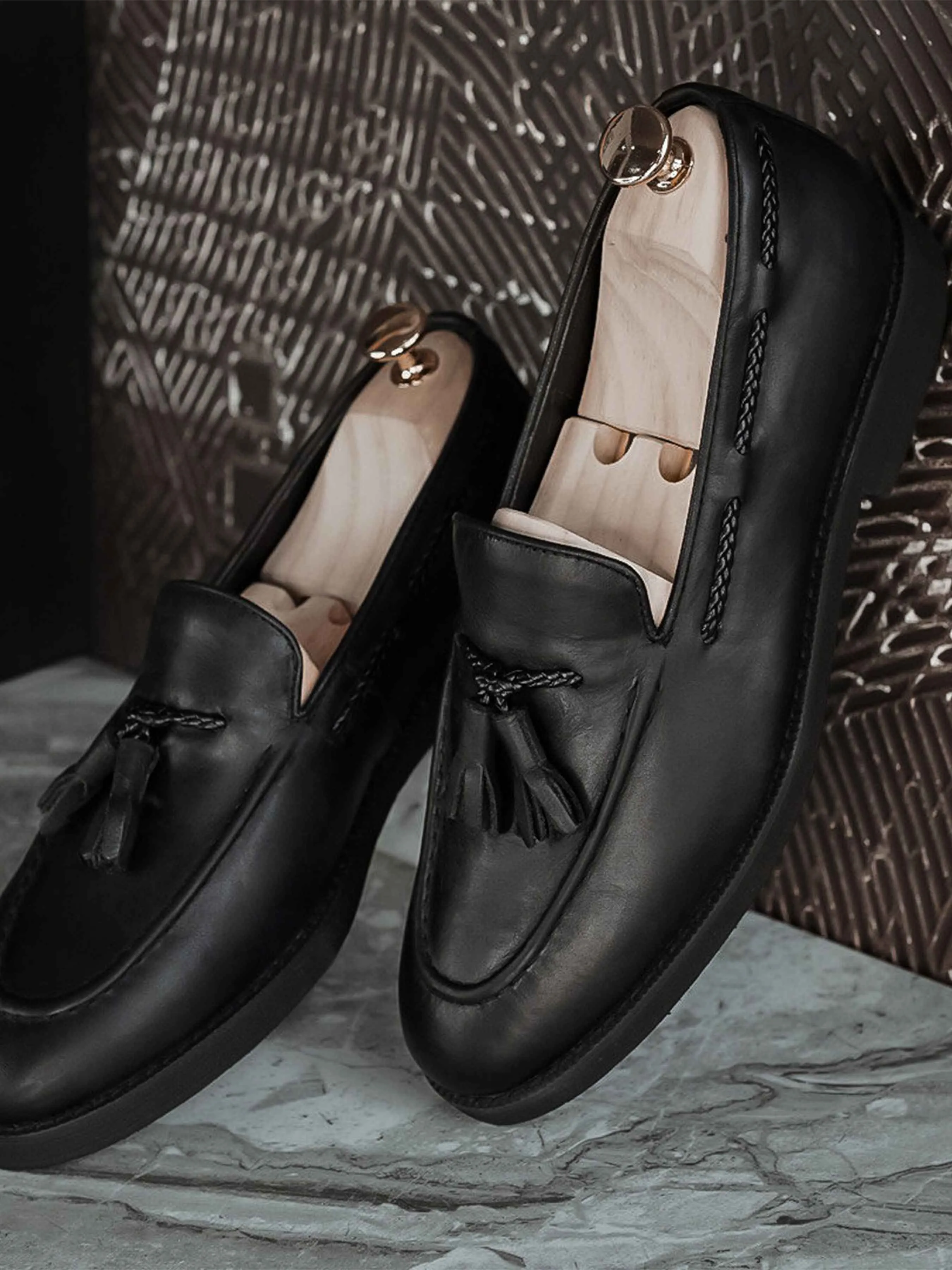 Tassel Loafer - Black Leather (Crepe Sole)