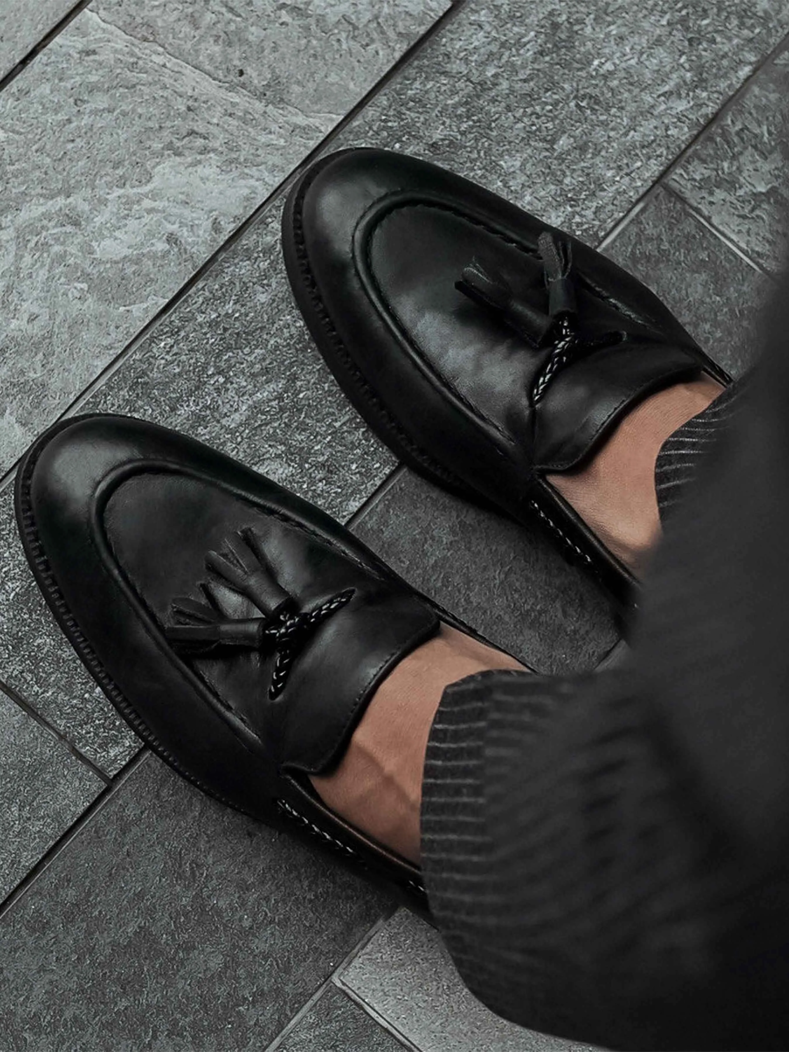 Tassel Loafer - Black Leather (Crepe Sole)