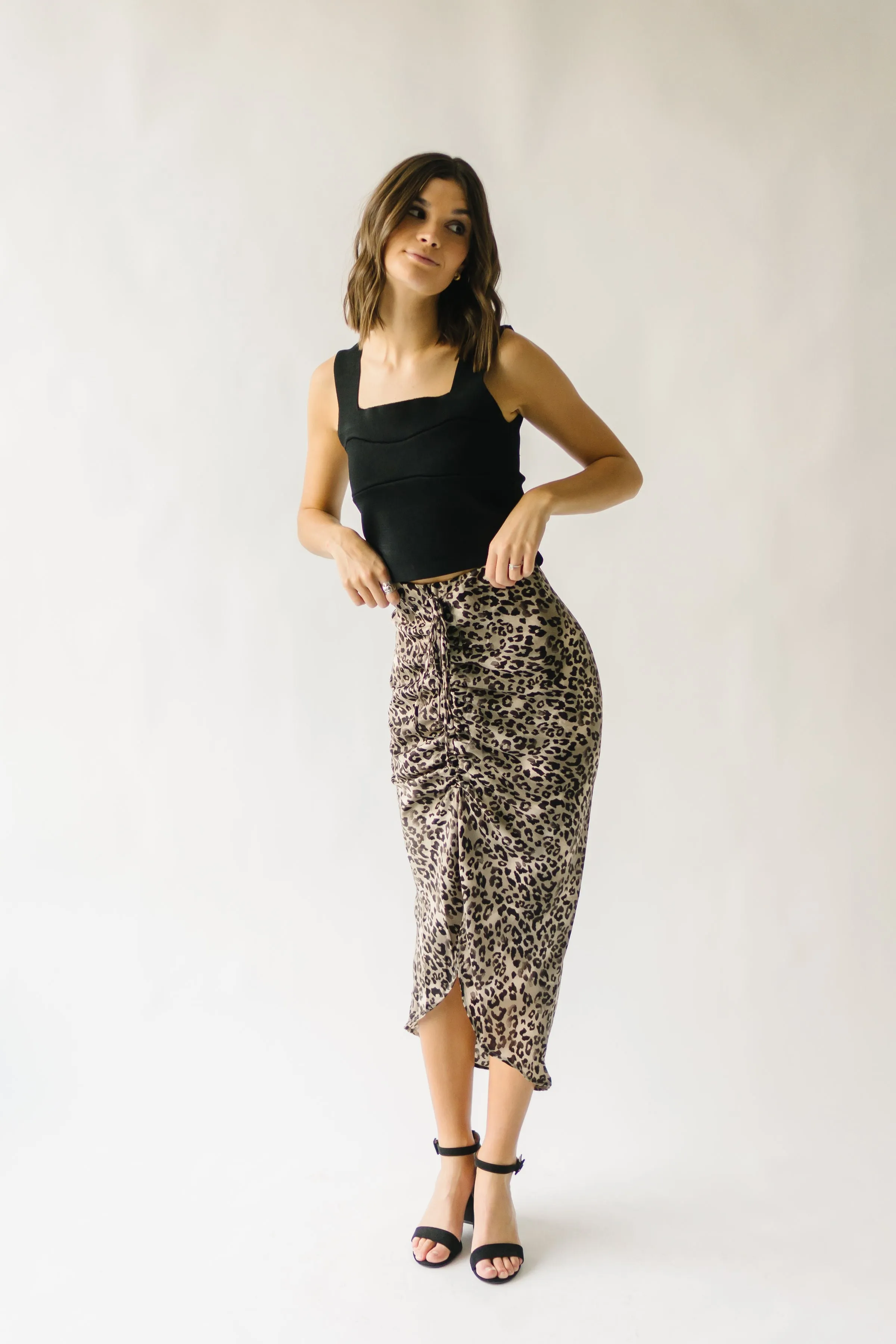 The Camden Ruched Skirt in Leopard