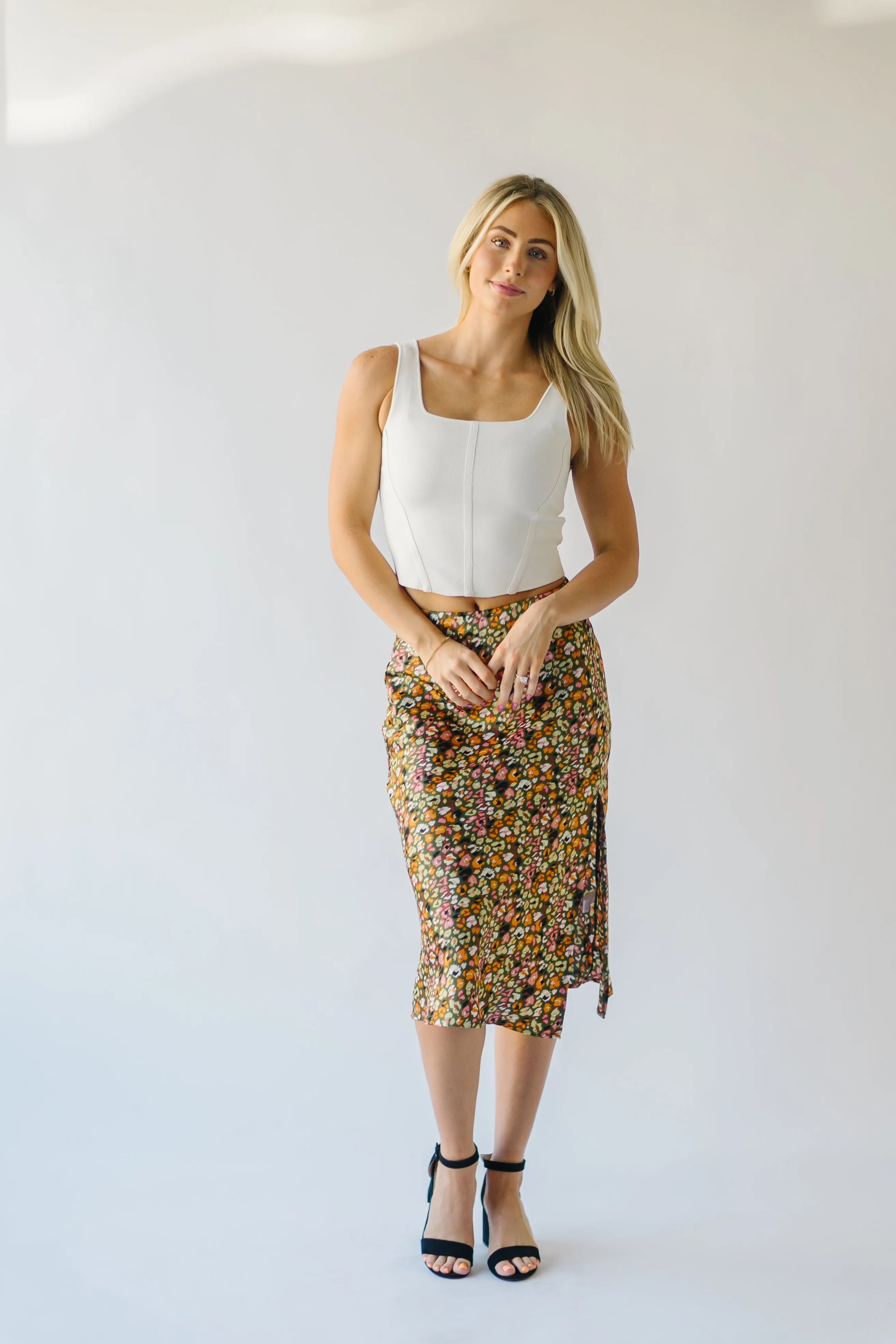 The Durand Satin Skirt in Olive