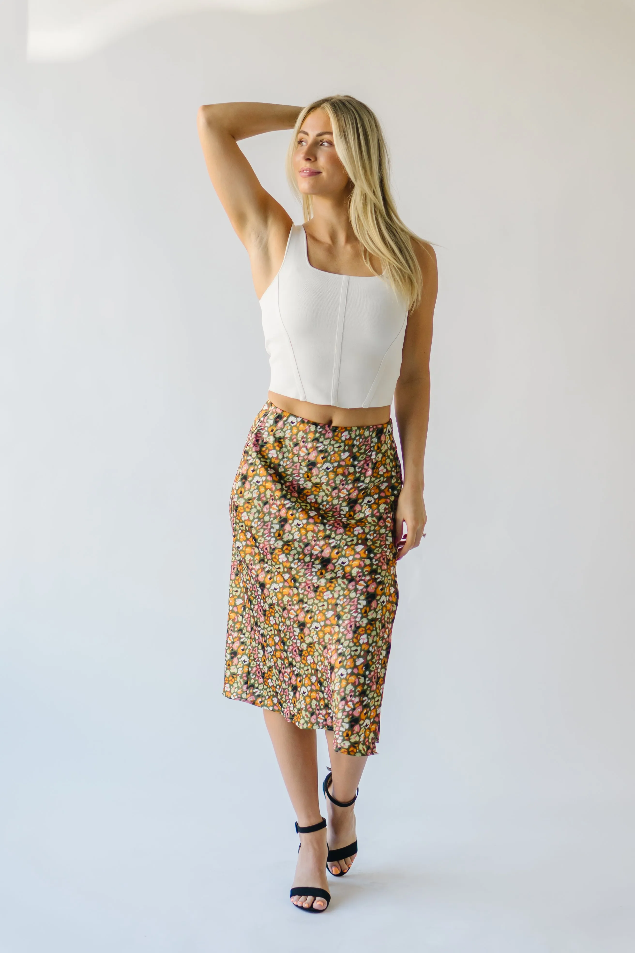 The Durand Satin Skirt in Olive