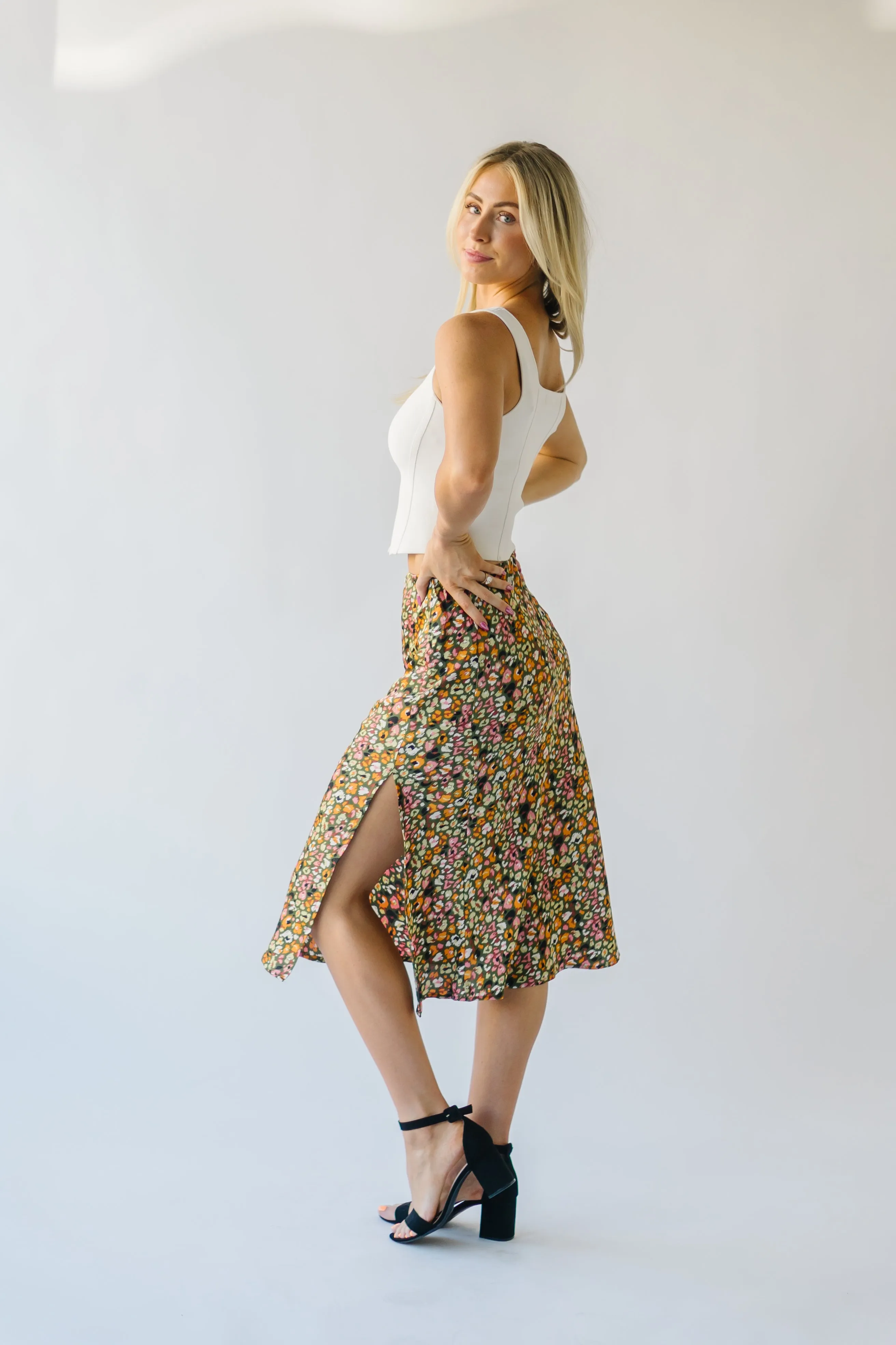 The Durand Satin Skirt in Olive