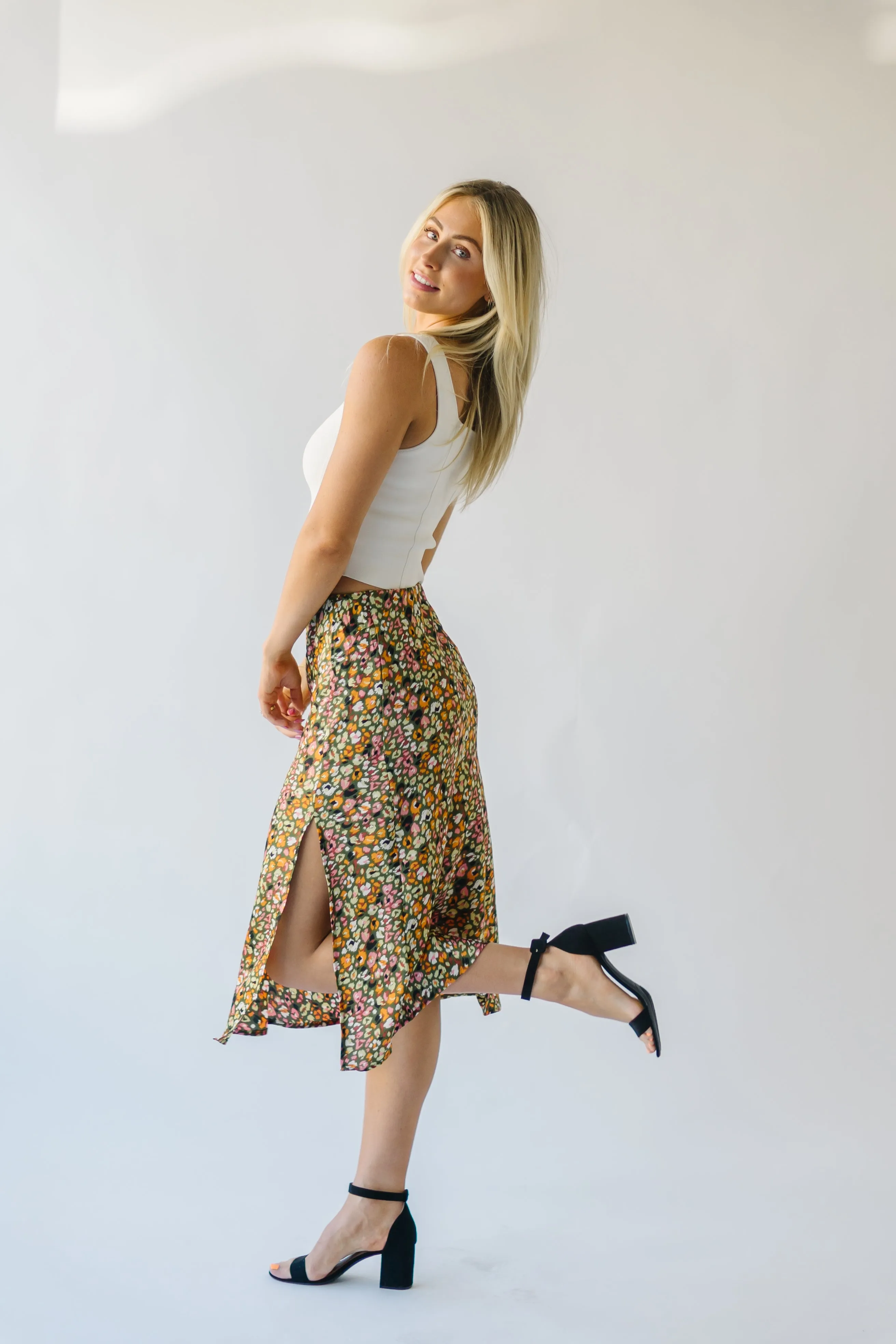 The Durand Satin Skirt in Olive