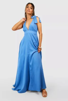 Tie Shoulder Plunge Maxi Dress