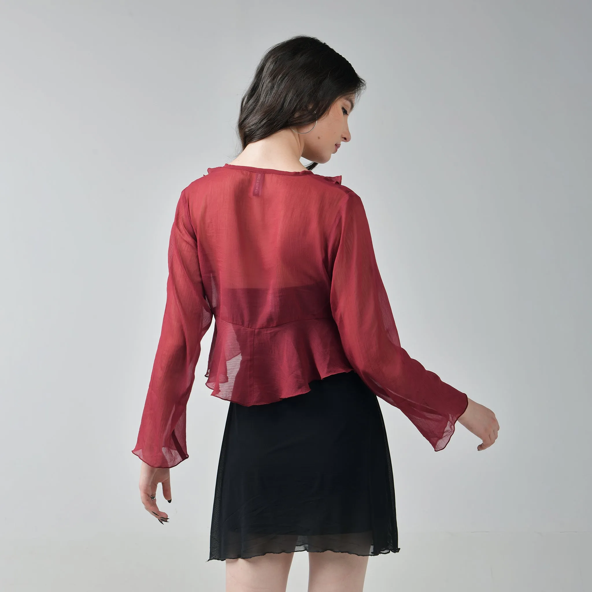 Wine Ruffle Shrug