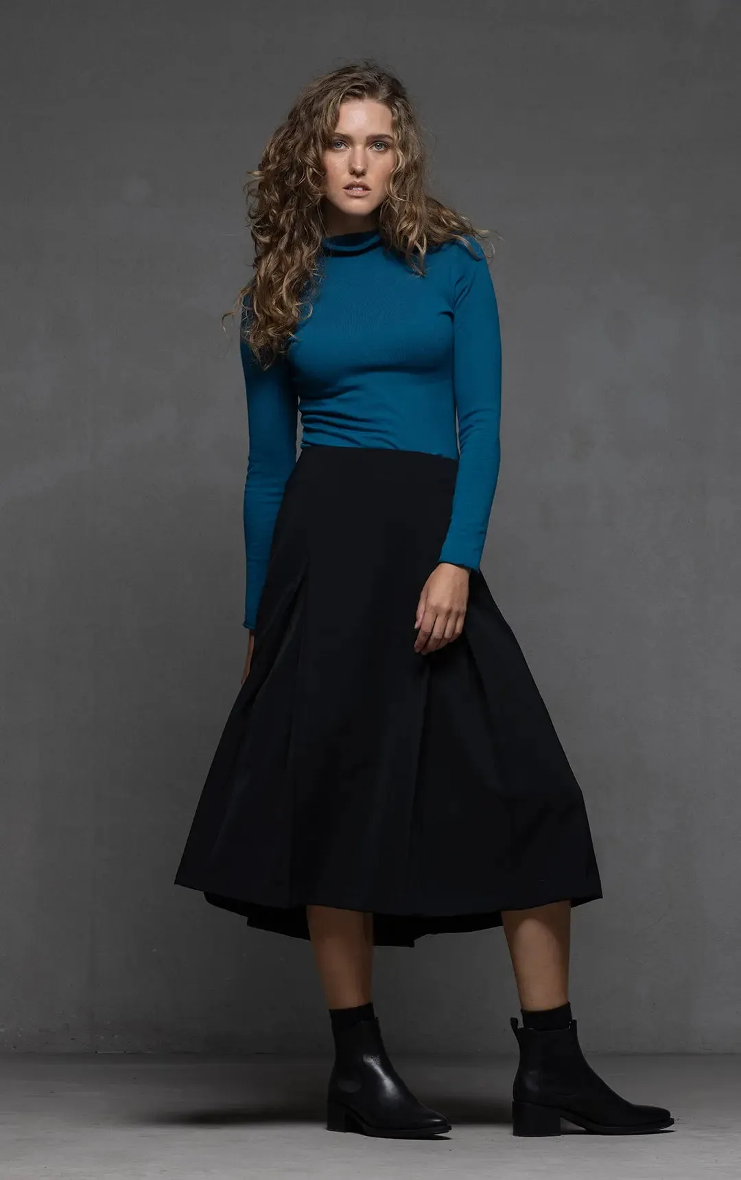 WOOL BLEND BOX PLEAT SKIRT